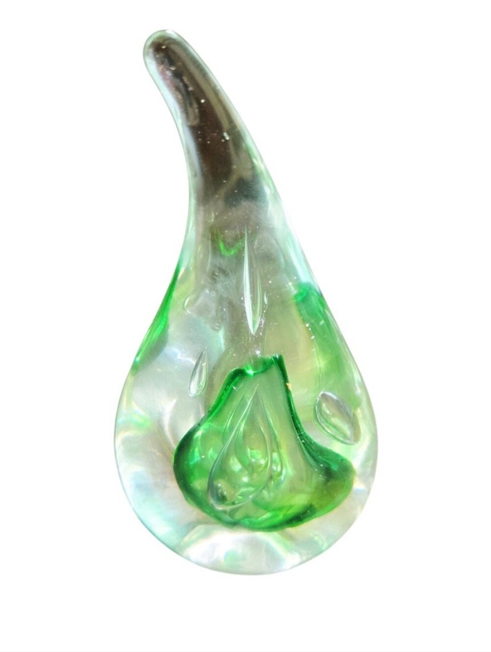 Jablonski Green Glass Lead Crystal Paperweight Signed Vintage From Poland